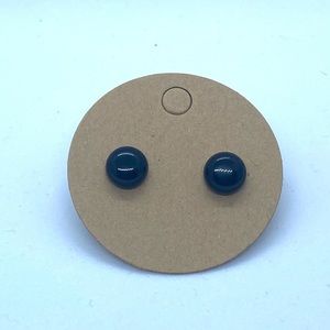 8mm round cabochon OBSIDIAN stud stainless steel earrings NWOT